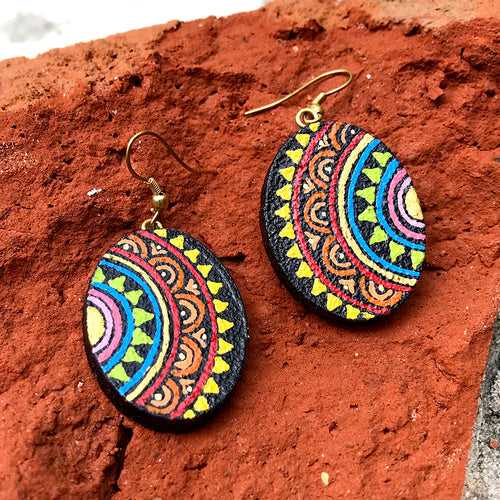 Handpainted miniature painting earrings on pine wood (MDF)