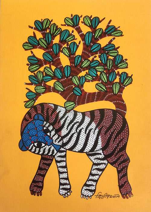 Gond folk art painting by Dilip Shyam