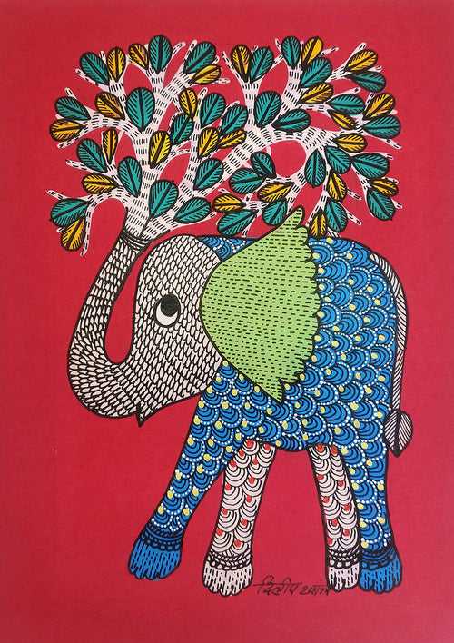 Gond folk art painting by Dilip Shyam