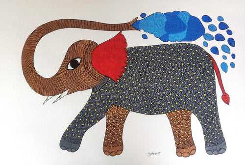 Gond folk art painting by Dilip Shyam