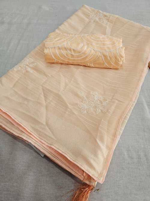 530002 Georgette Fabric Fancy Embroidery Saree - Peach