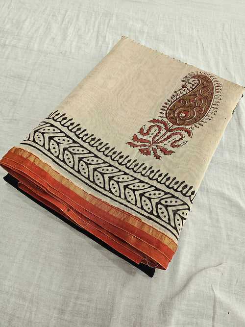 589004 Pure Chanderi Silk  Hand blocked Printed Saree