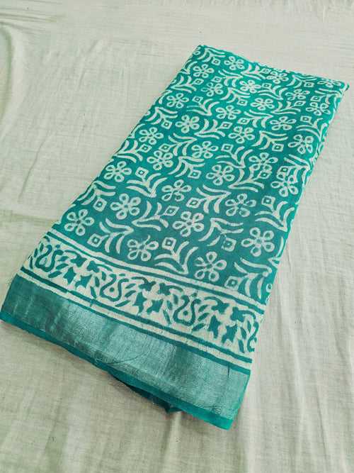 603010 Pure Linen Cotton Handblocked Printed Saree