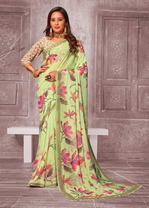 608010 Heavy Georgette Crepe Digital Flower Print Saree