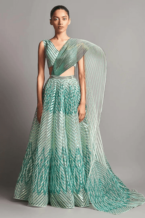 AMIT AGGARWAl Structured Blouse With Lehenga & Drape