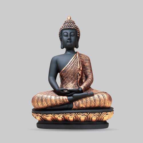 Resin Meditating Buddha in Black and Copper Finish 10 in