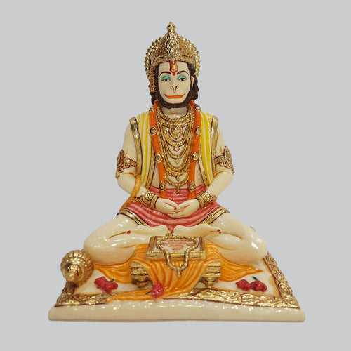 Marble Dust Hanuman Dhyanmudra in Ivory Finish 8 in