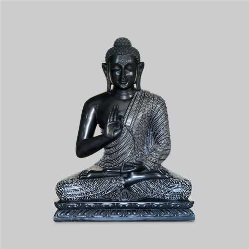 Black Marble Buddha with Carving 36 in