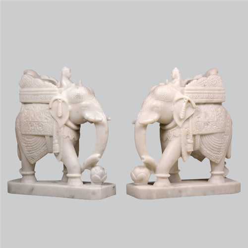 Marble Elephant with Hoda & Down Trunk on Base 21 in