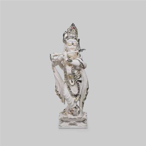 Culture Marble Standing Krishna with Silver Plating 30 in