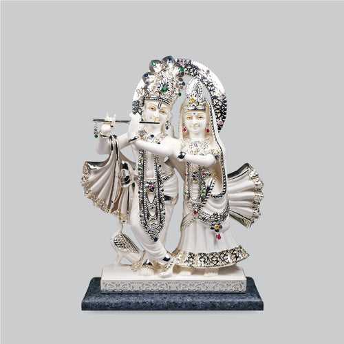 Culture Marble Radha Krishna with Silver Plating 15 in