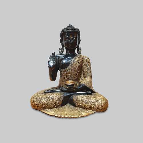Brass Carved Buddha in Black & Gold finish 17 in