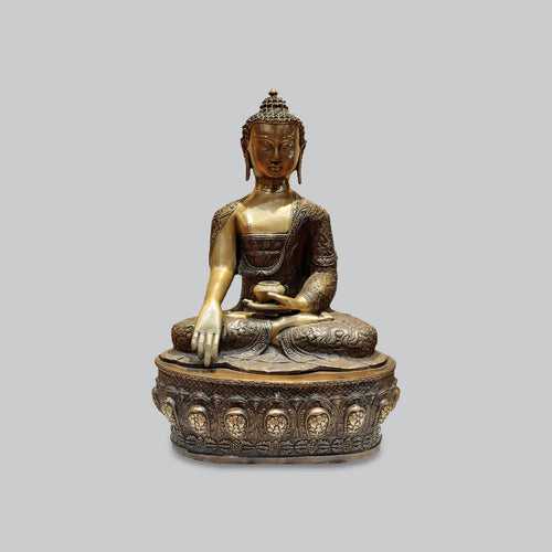 Brass Sitting Buddha on Base 20 in