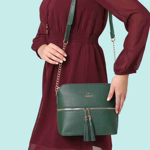 Lavie Tiara Green Medium Women's Tassel Sling Bag