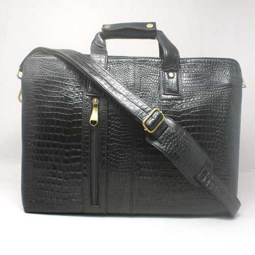 Taha Croco Genuine Leather Black Laptop Bag THL1