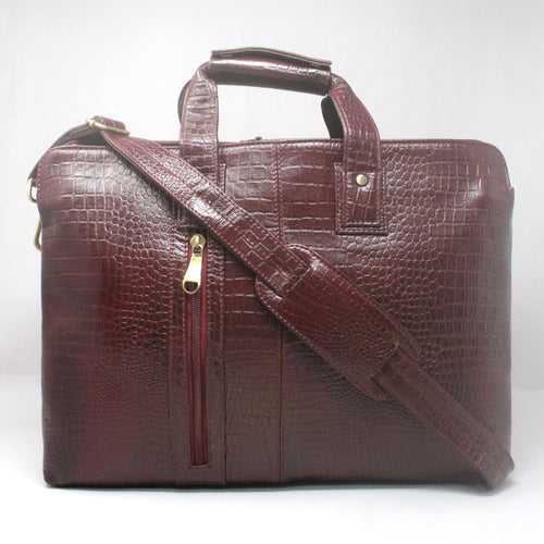 Taha Croco Genuine Leather Maroon Laptop Bag THL4