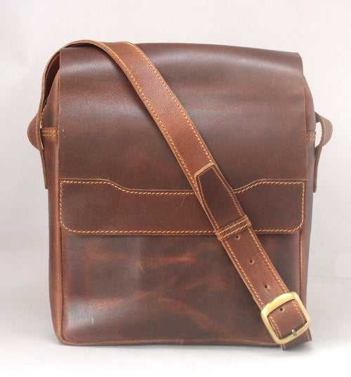 Rank Oil Pullup Genuine Leather Laptop Sling Bag