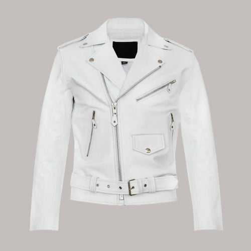 Men's Stylish Casual White Leather Biker Jacket