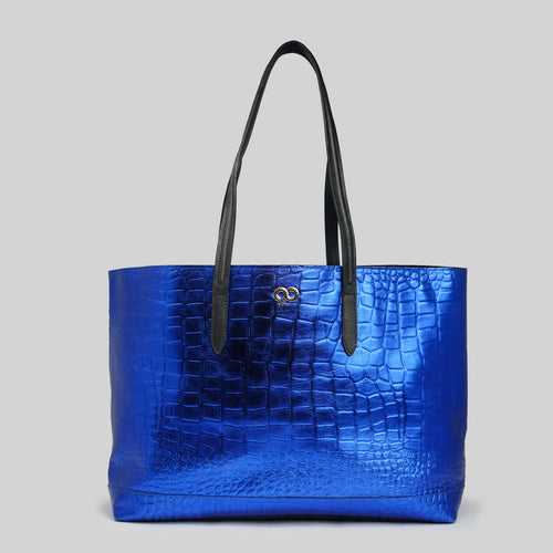 90 Feet Malti Classic Electric Blue Real Leather Tote Bag