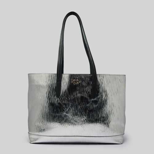 90 Feet Malti Silver Real Leather Tote Bag