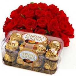 20 Red Roses and Ferrero Rocher 16 pcs box