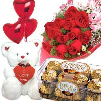 Roses, Ferrero Rocher Box & a teddy bear