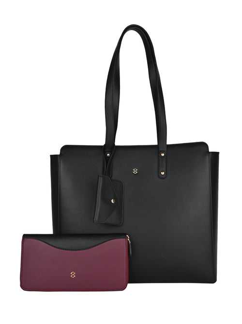 Horra Women's Oversized Tote Bag with Wallet Compatible for 14 Inch Laptop -Black
