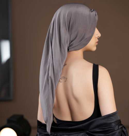 Grey Long Silk Hair Wrap