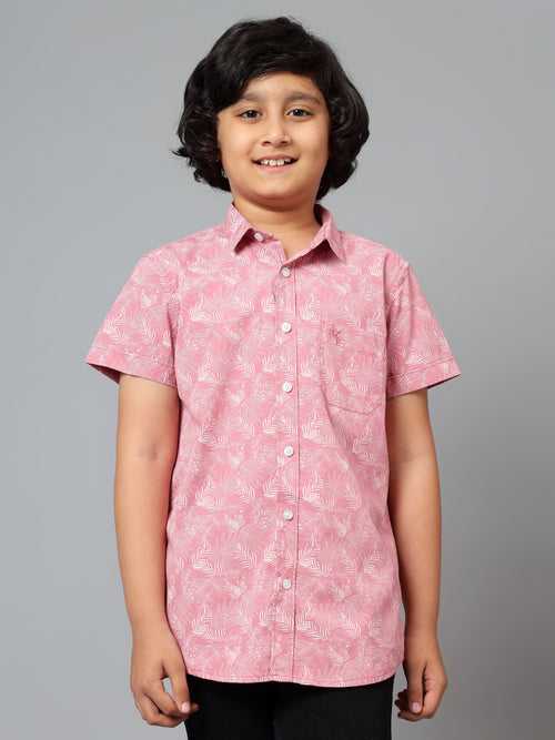 Canatbil Boy's Pink Printed Spread Collar Half Sleeve Shirt