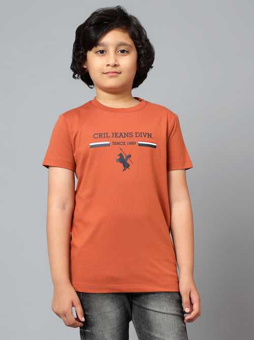 Cantabil Boy's Orange Solid Round Neck Half Sleeve T-shirt