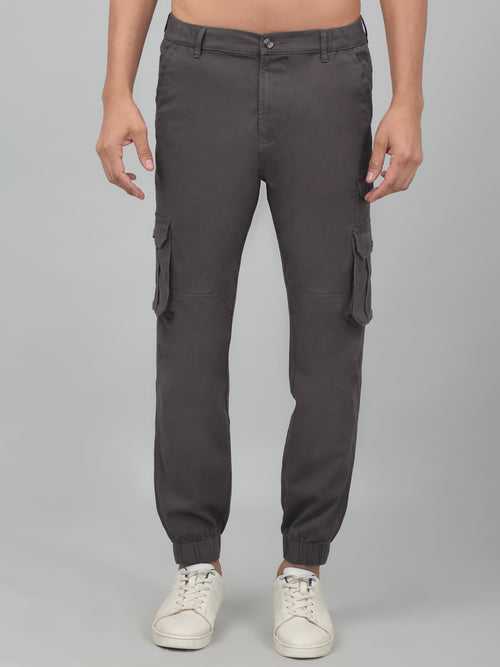 Cantabil Men's Grey Solid Stretchable Cargo