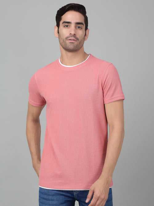 Cantabil Men's Pink Solid Round Neck Half Sleeve T-shirt
