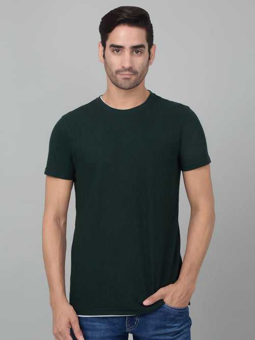 Cantabil Men's Green Solid Round Neck Half Sleeve T-shirt