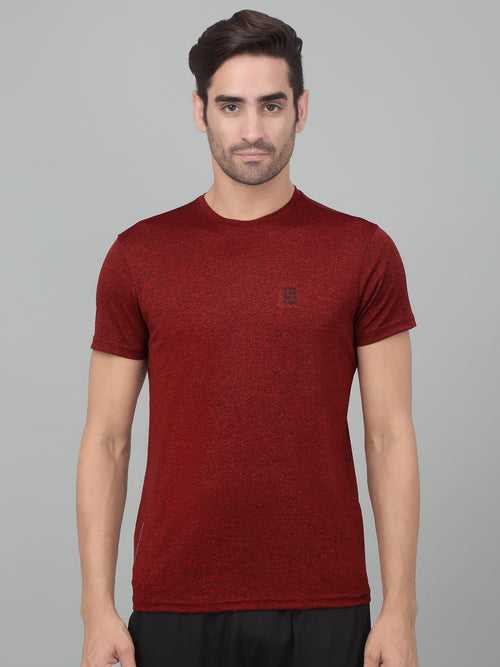 Cantabil Men's Rust Self Design Half Sleeve Activewear T-shirt
