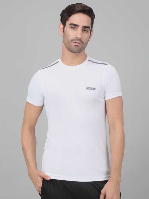Cantabil Men's White Solid Half Sleeve Activewear T-shirt