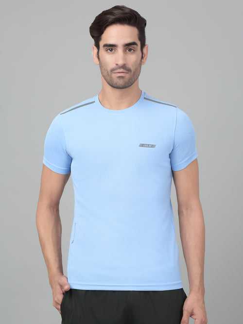 Cantabil Men's Sky Blue Solid Half Sleeve Activewear T-shirt