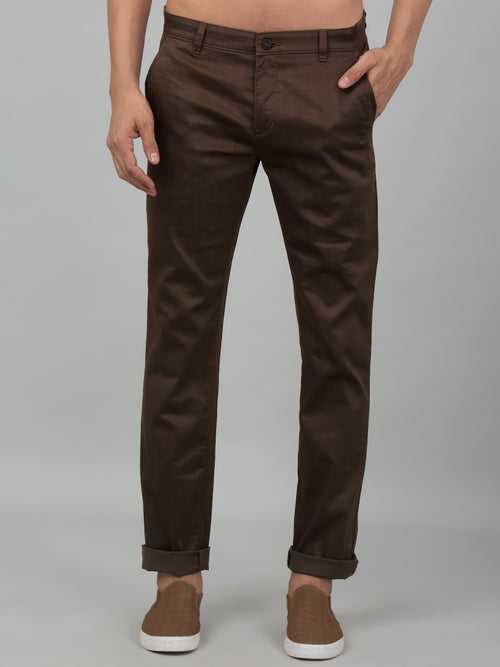Cantabil Men's Brown Checkered Stretchable Casual Trouser