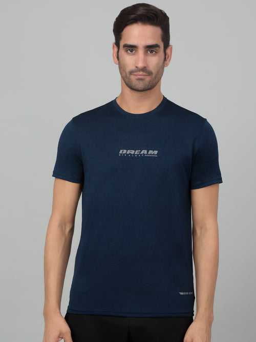 Cantabil Men's Blue Printed Half Sleeve Activewear T-shirt