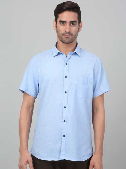 Cantabil Men's Sky Blue Solid Half Sleeves Casual Shirt