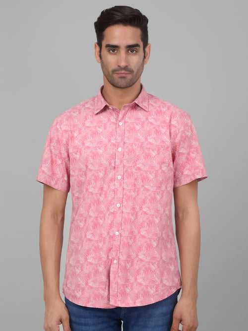 Cantabil Men's Pink Printed Half Sleeves Casual Shirt
