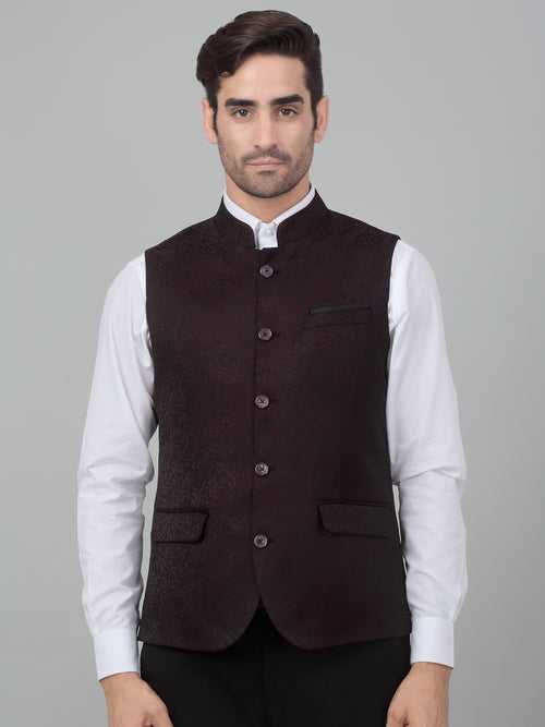 Cantabil Men's Wine Self Design Party Wear Waistcoat