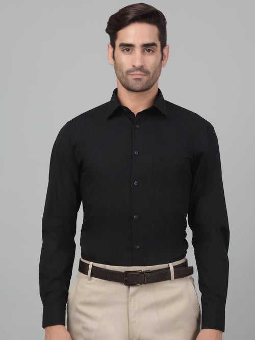 Cantabil Men's Black Solid Full Sleeves Formal Shirt