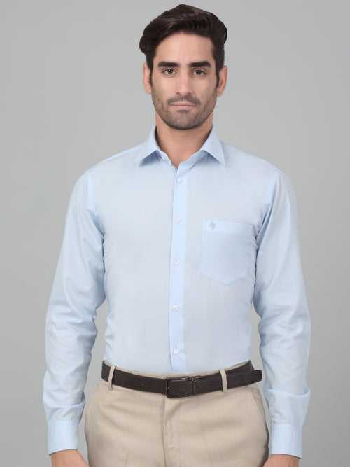 Cantabil Men's Sky Blue Solid Full Sleeves Formal Shirt