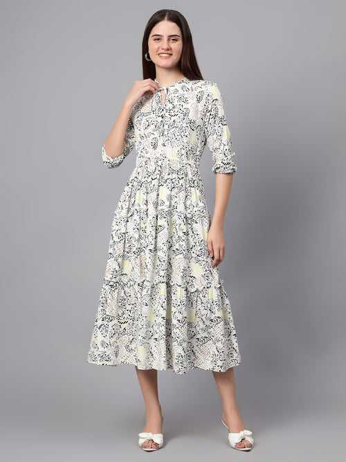 Cantabil Women's White Printed Casual Dress