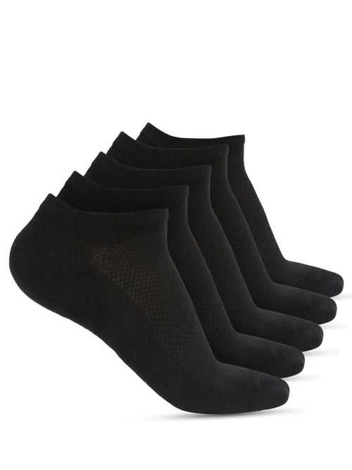 Cantabil Men Black Set of 5 Pairs Self Design No Show Socks