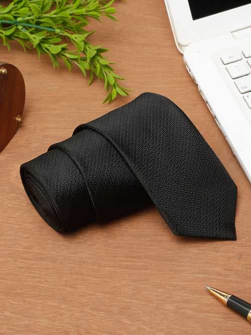 Cantabil Men's Black Self Design Broad Tie