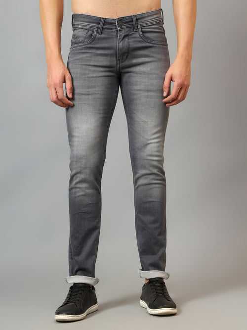 Cantabil Men's Grey Solid Full Length Stretchable Jeans