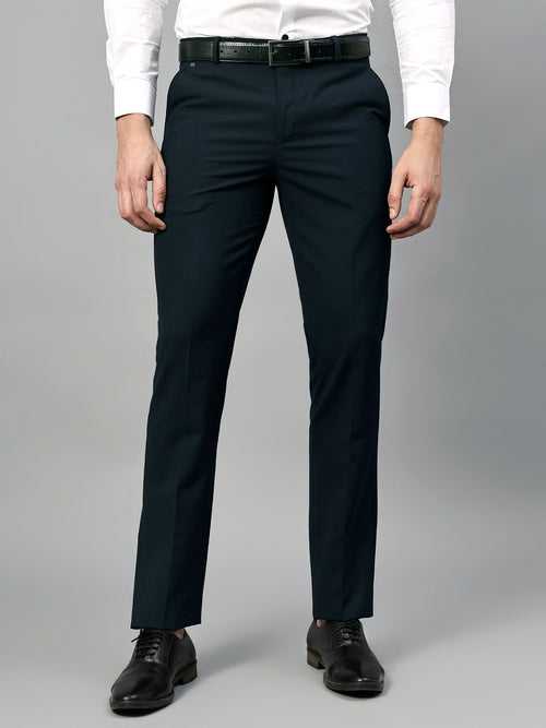 Cantabil Men's Navy Blue Soild Non-Pleated Stretchable Formal Trouser