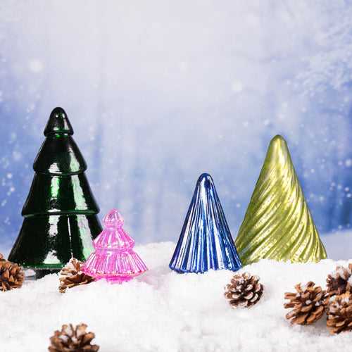 Northern Lights Glass Christmas Trees Set of 4