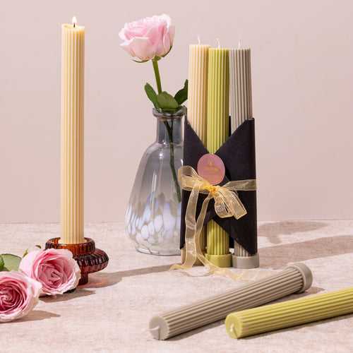 Ribbed Tapered Soy Wax Candle Set of 3